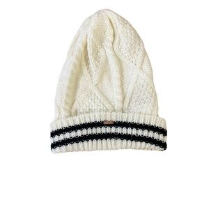 Free People Cream Cable Knit Beanie with Black Stripes